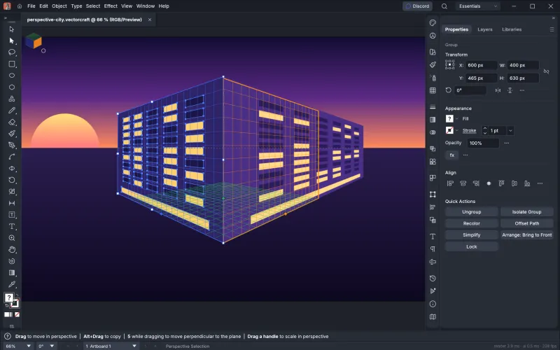 VectorCraft Perspective Grid with artwork attached to its planes